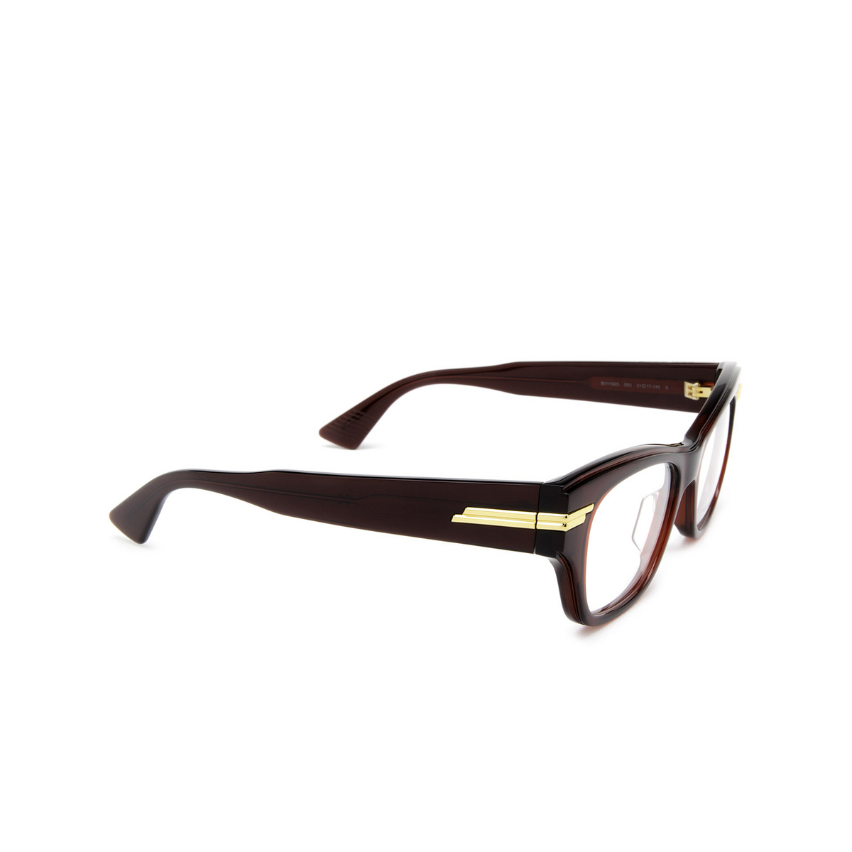 Bottega Veneta® Cat-eye Eyeglasses: BV1152O color Burgundy 003 - three-quarters view.
