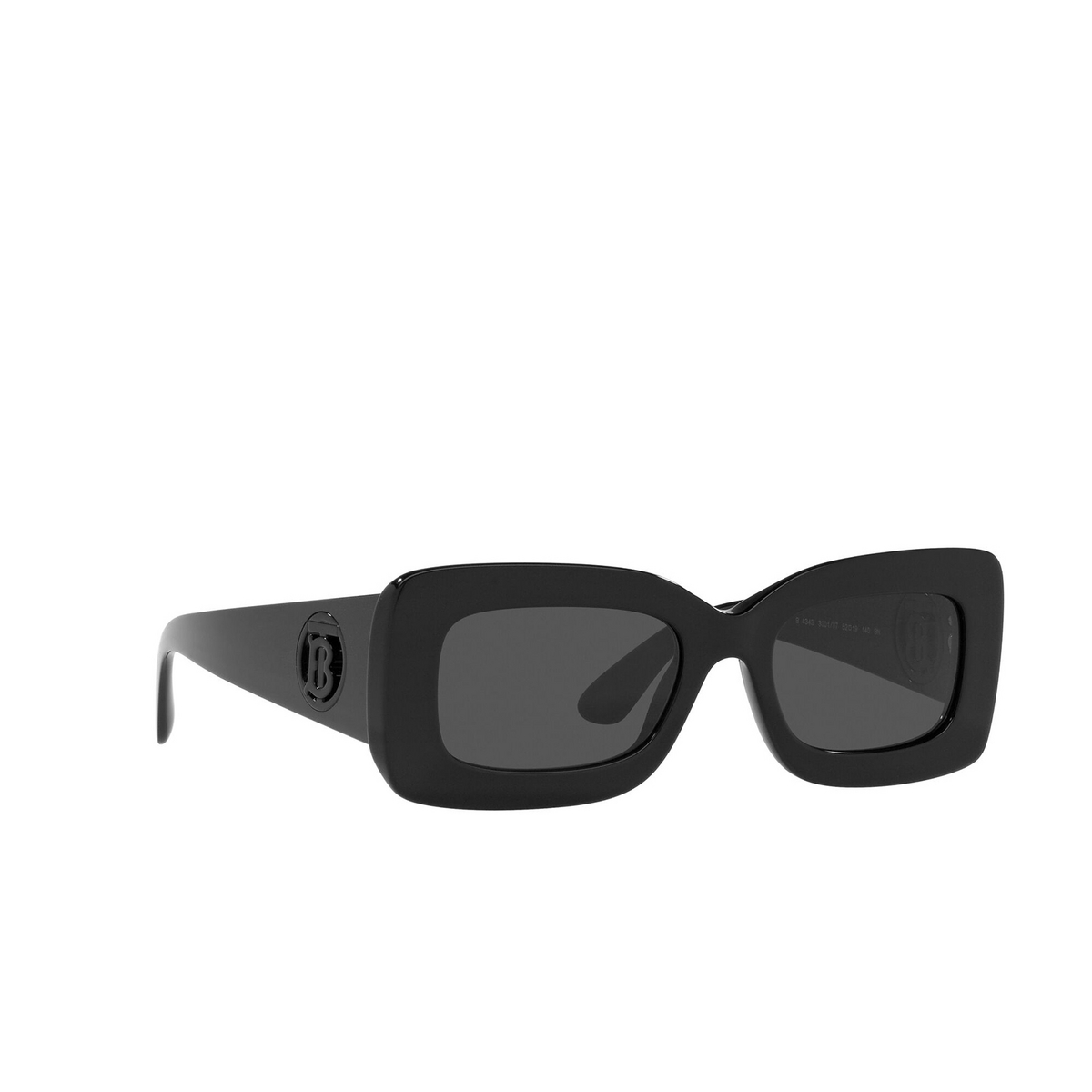 Burberry® Rectangle Sunglasses: Astrid BE4343 color Black 300187 - three-quarters view.