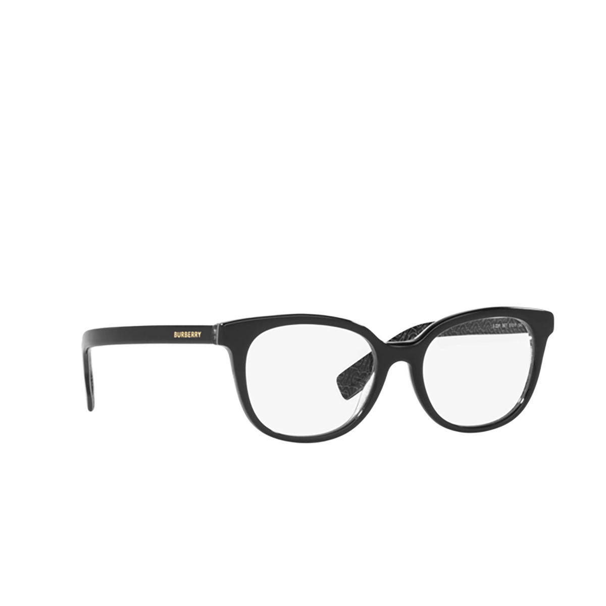 Burberry BE2291 Eyeglasses 3977 Black / Print Tb / Crystal - three-quarters view