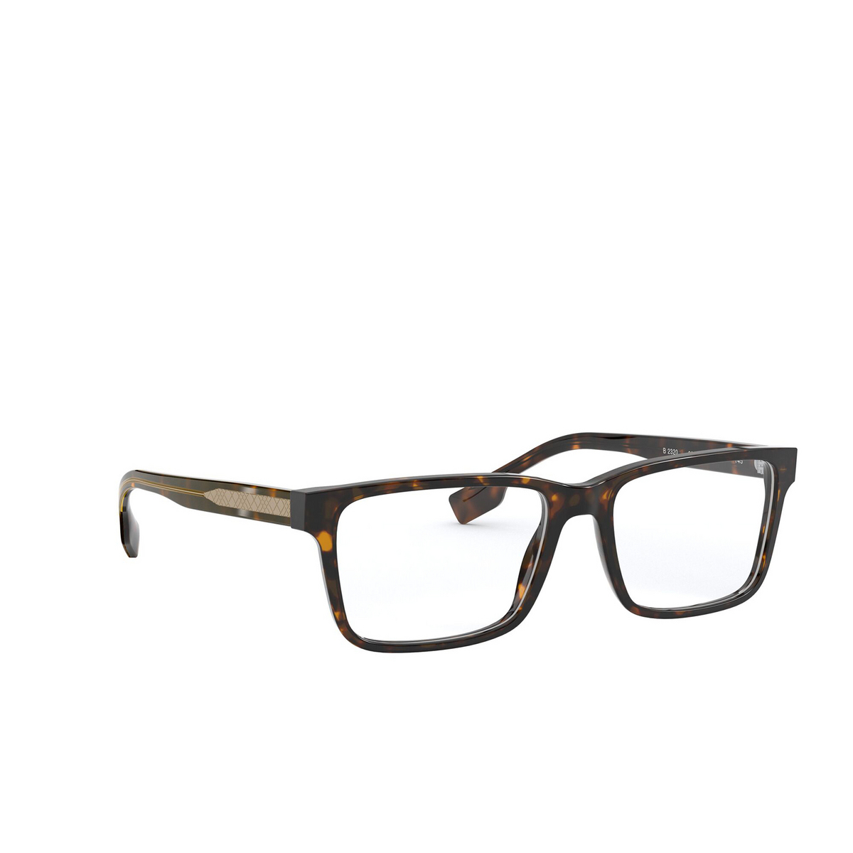 Burberry® Rectangle Eyeglasses: Heath BE2320 color Dark Havana 3864 - three-quarters view.
