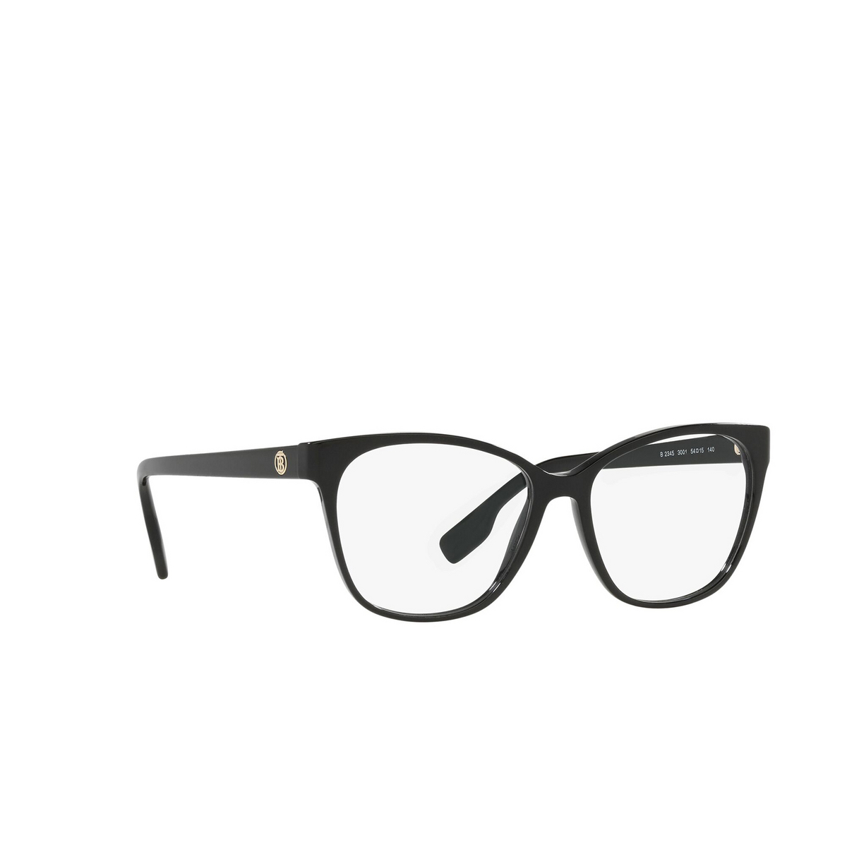Burberry CAROLINE Eyeglasses 3001 Black - three-quarters view