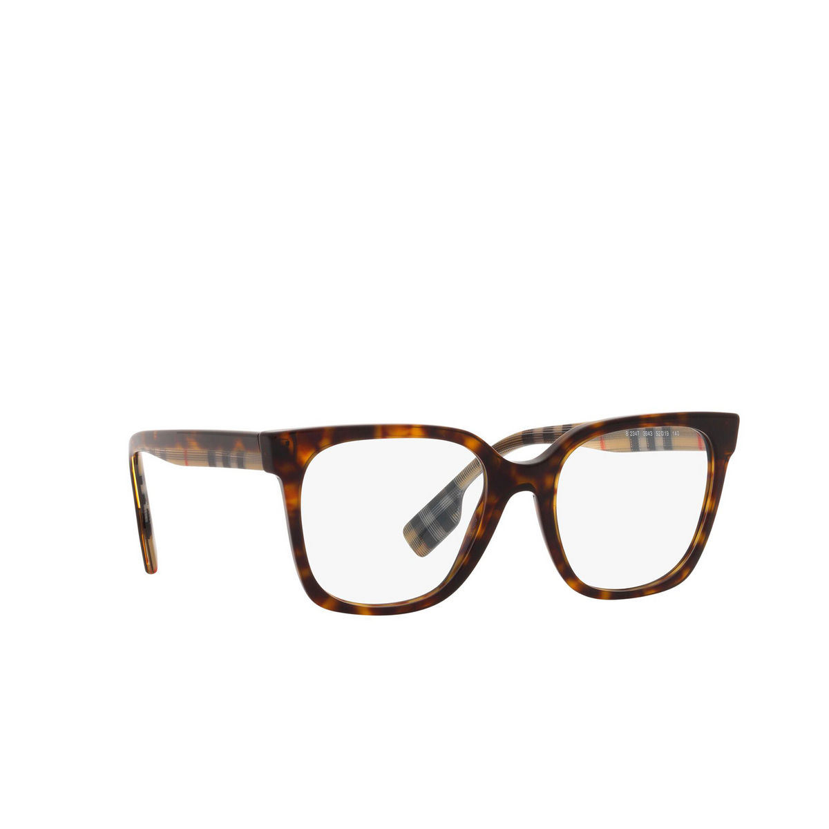 Burberry® Square Eyeglasses: Evelyn BE2347 color Dark Havana 3943 - three-quarters view.