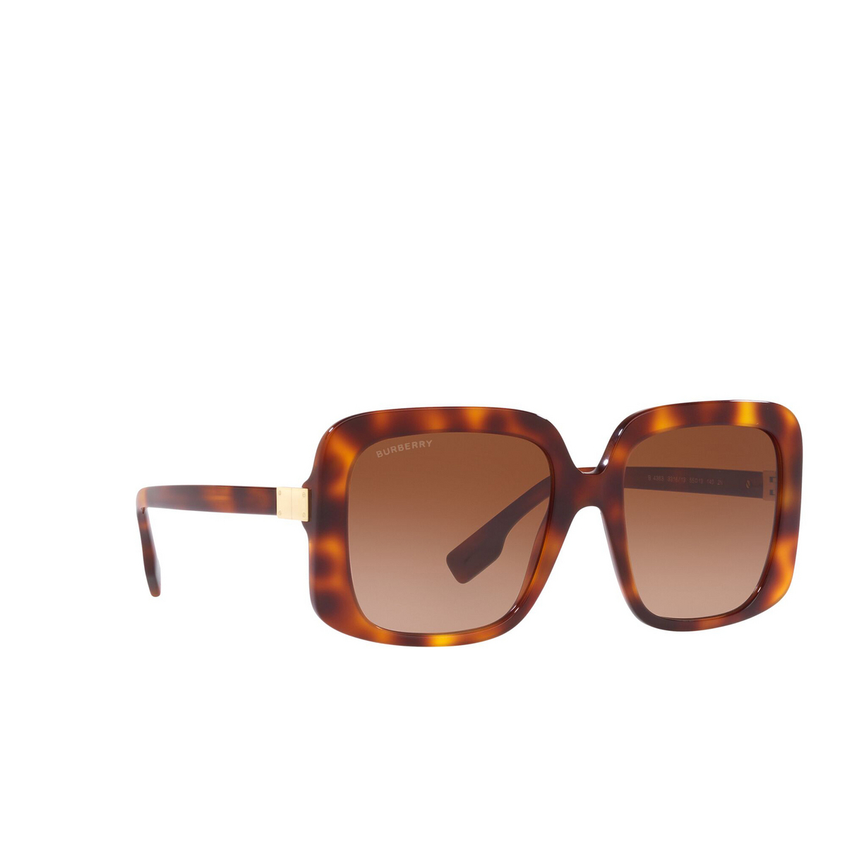 Burberry® Square Sunglasses: BE4363 Penelope color 331613 Light Havana - three-quarters view