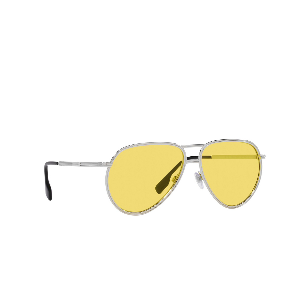 Burberry® Aviator Sunglasses: BE3135 Scott color 100585 Silver - three-quarters view