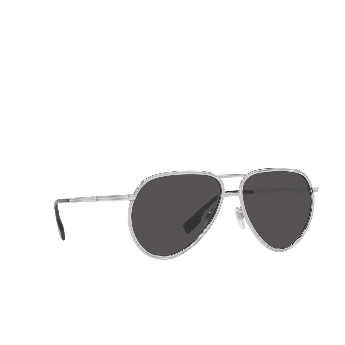 Burberry® Aviator Sunglasses: BE3135 Scott color 100587 Silver - three-quarters view