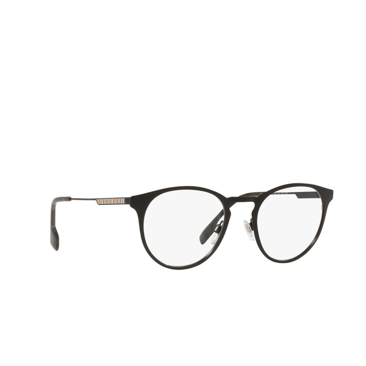 Burberry® Round Eyeglasses: York BE1360 color Matte Black 1001 - three-quarters view.