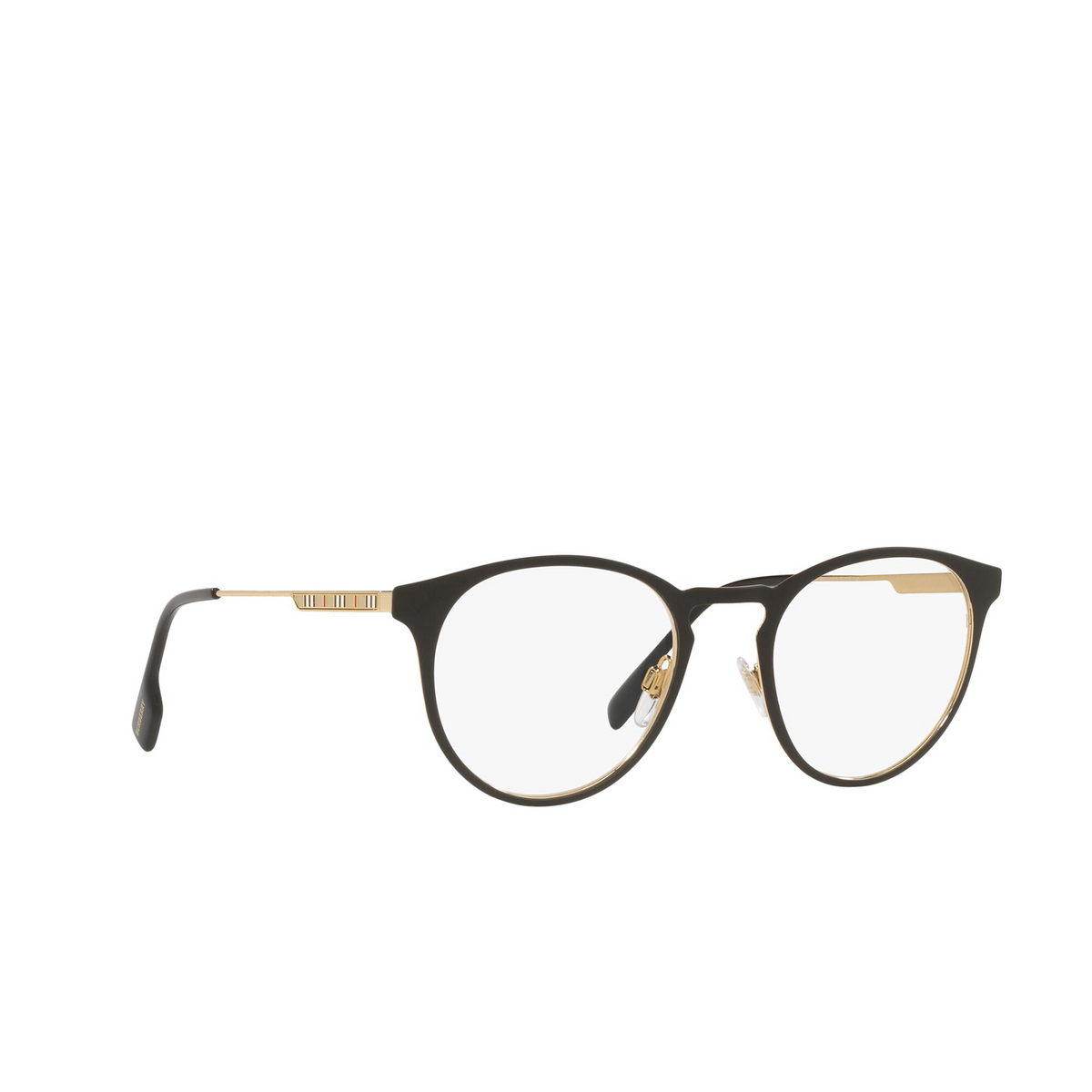 Burberry® Round Eyeglasses: York BE1360 color Black 1017 - three-quarters view.
