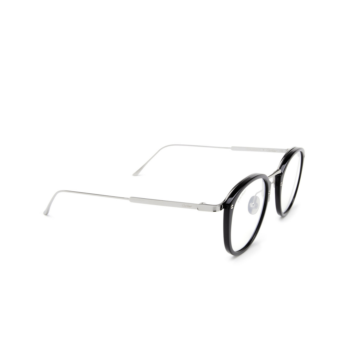 Cartier® Round Sunglasses: CT0014S color Black 007 - three-quarters view.