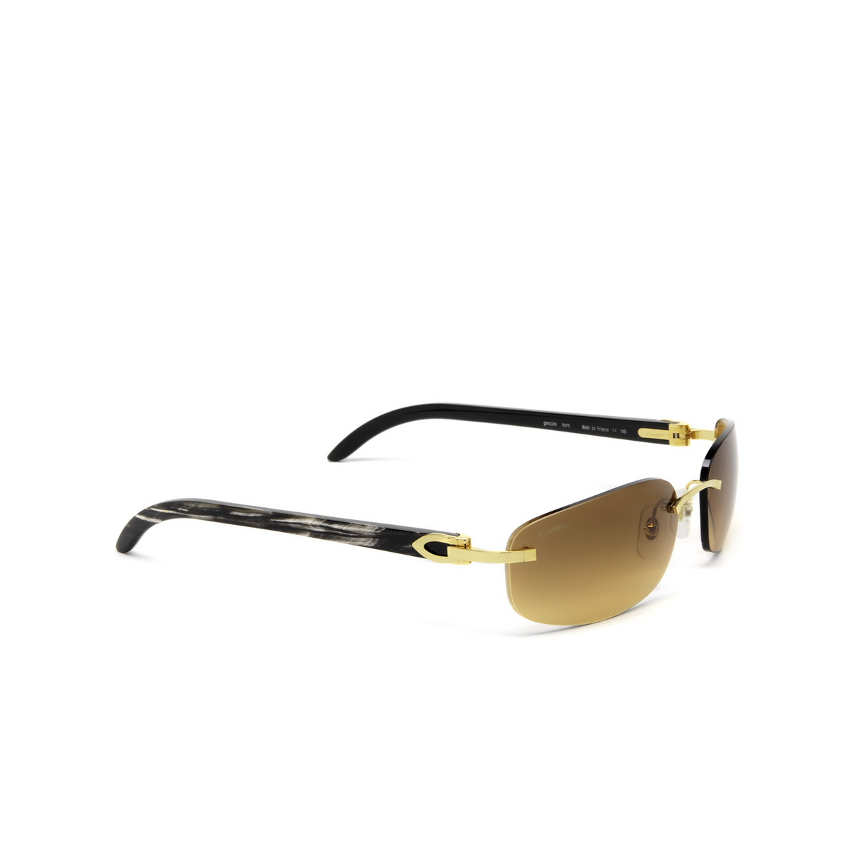 Cartier® Rectangle Sunglasses: CT0020RS color Gold 001 - three-quarters view.