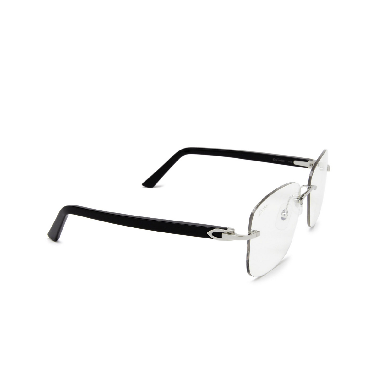 Cartier® Rectangle Sunglasses: CT0227S color Silver 006 - three-quarters view.