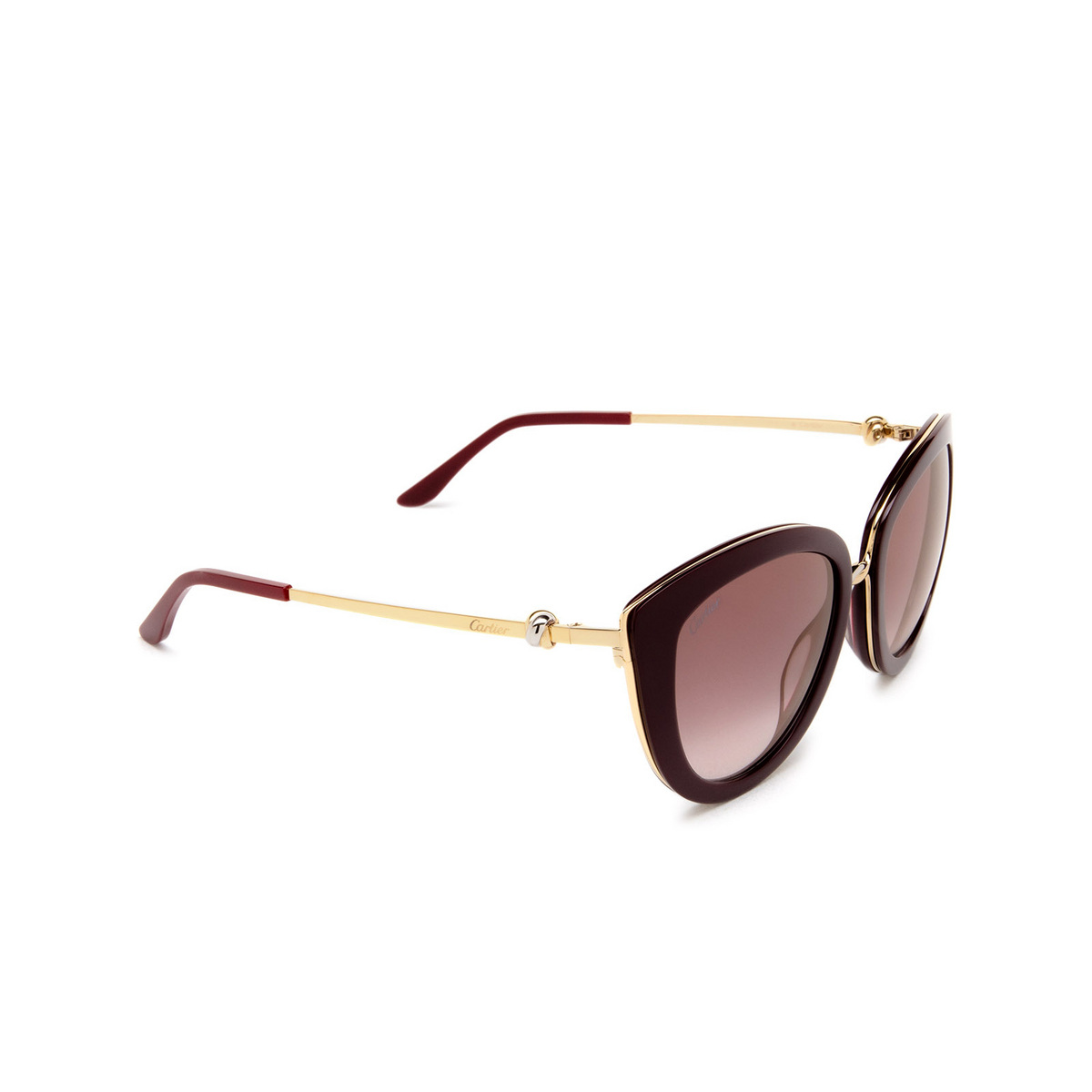 Cartier® Cat-eye Sunglasses: CT0247S color 003 Burgundy - three-quarters view