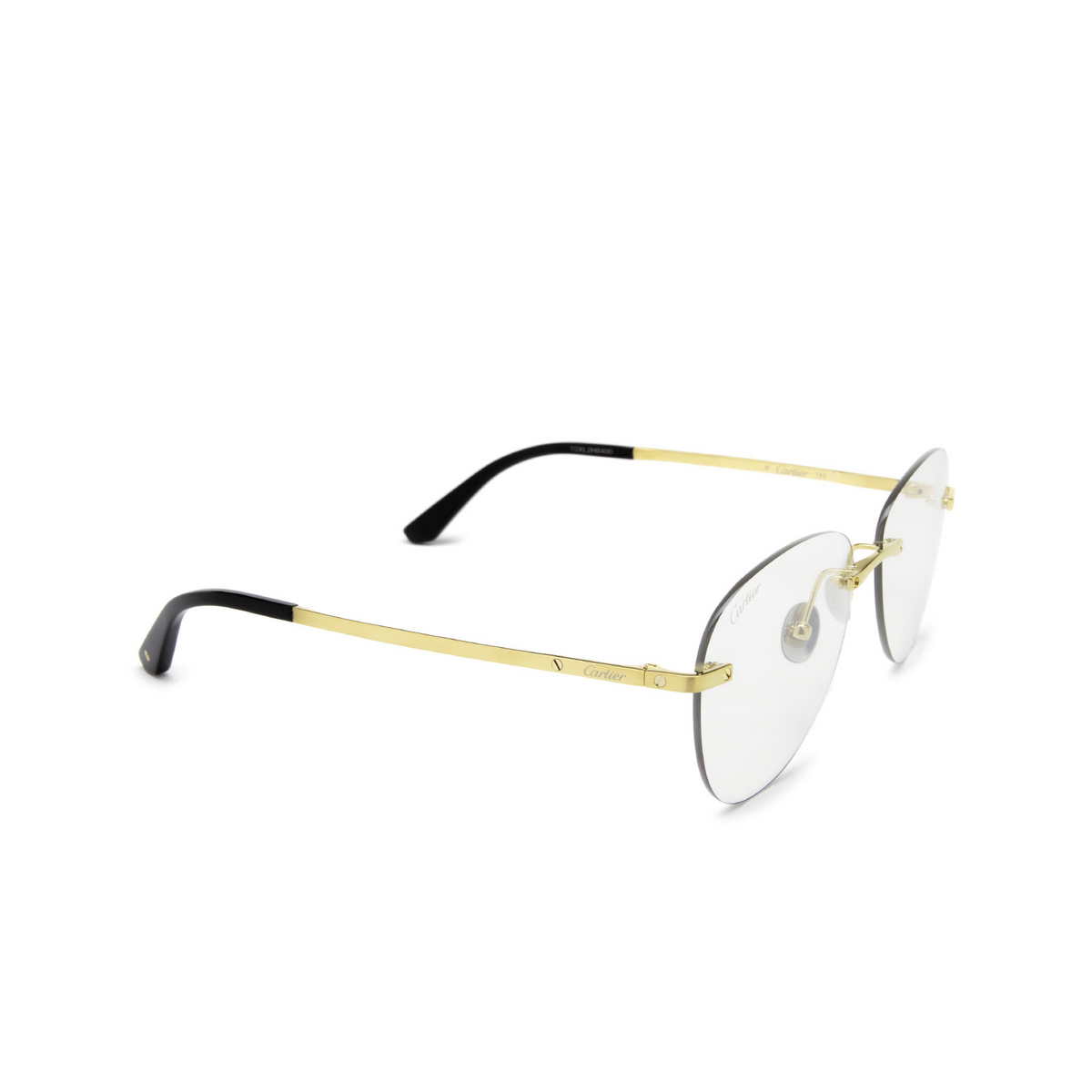Cartier® Oval Sunglasses: CT0254S color Gold 001 - three-quarters view.