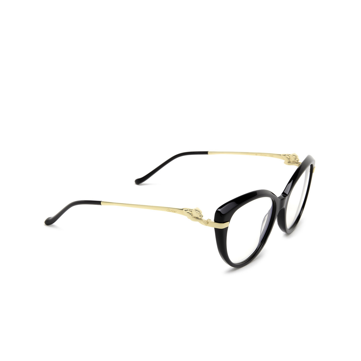 Cartier® Cat-eye Sunglasses: CT0283S color Black 001 - three-quarters view.