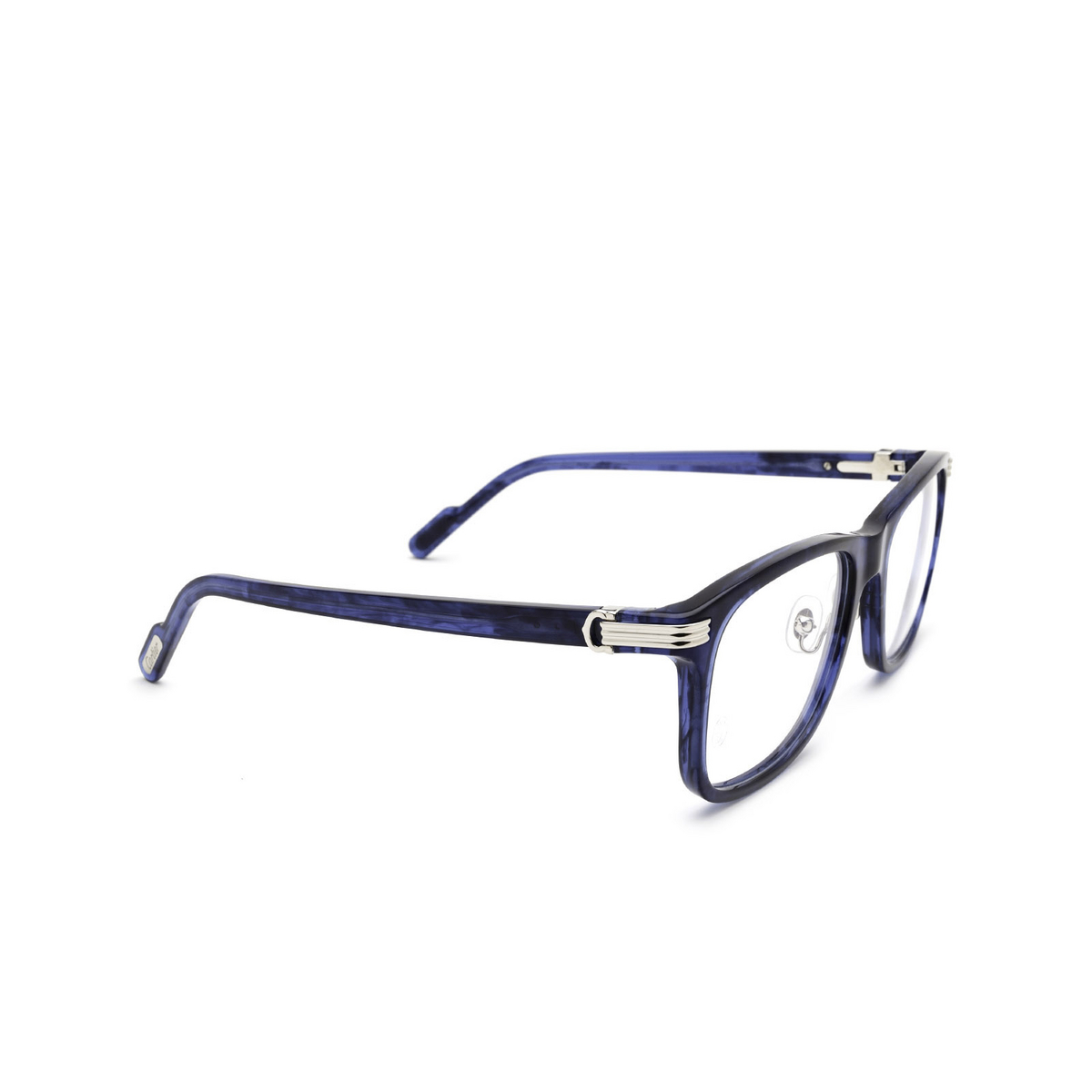 Cartier® Rectangle Eyeglasses: CT0313O color 007 Blue - three-quarters view