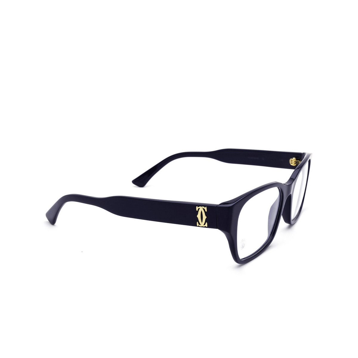 Cartier® Rectangle Eyeglasses: CT0316O color 008 Blue - three-quarters view
