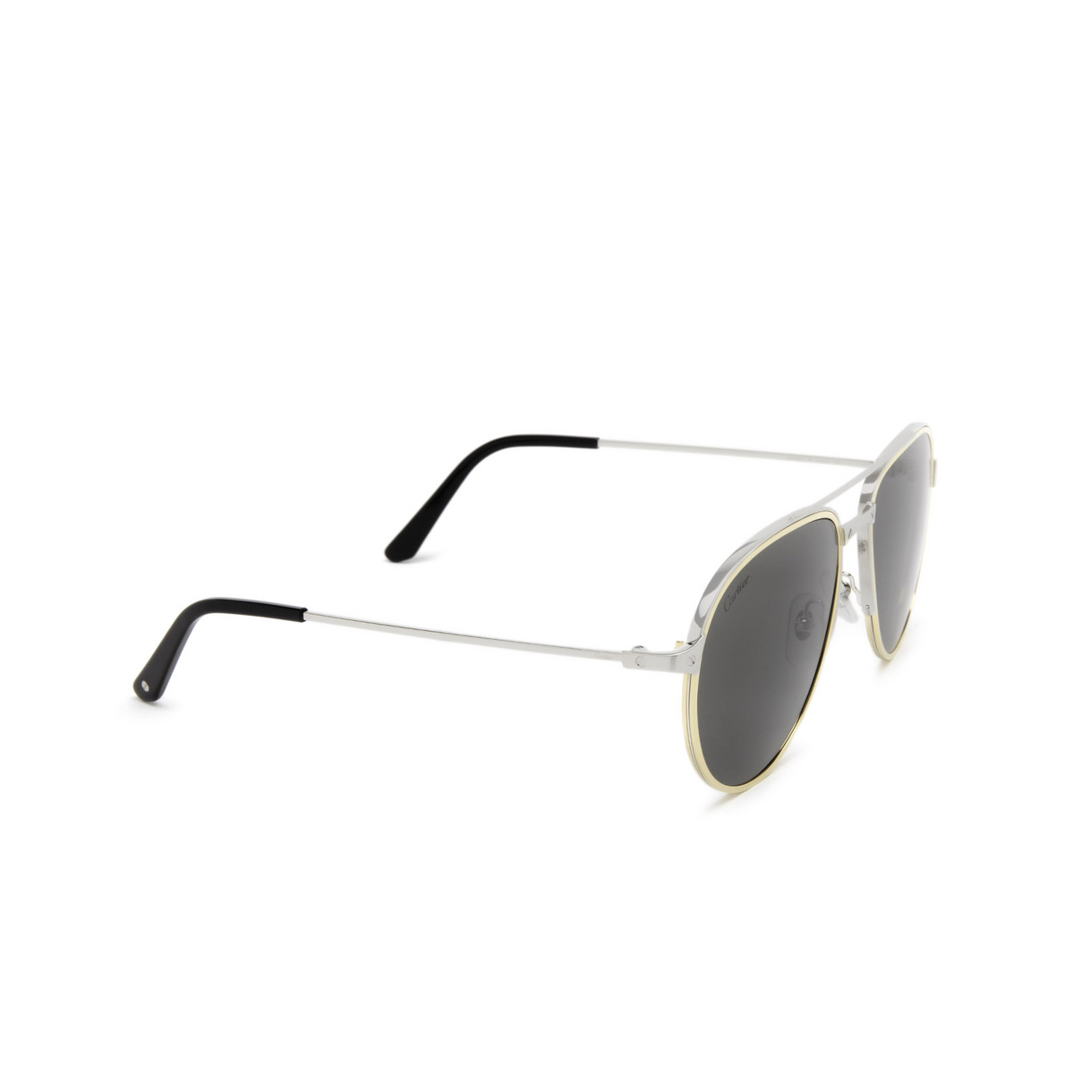 Cartier® Aviator Sunglasses: CT0325S color Silver 005 - three-quarters view.