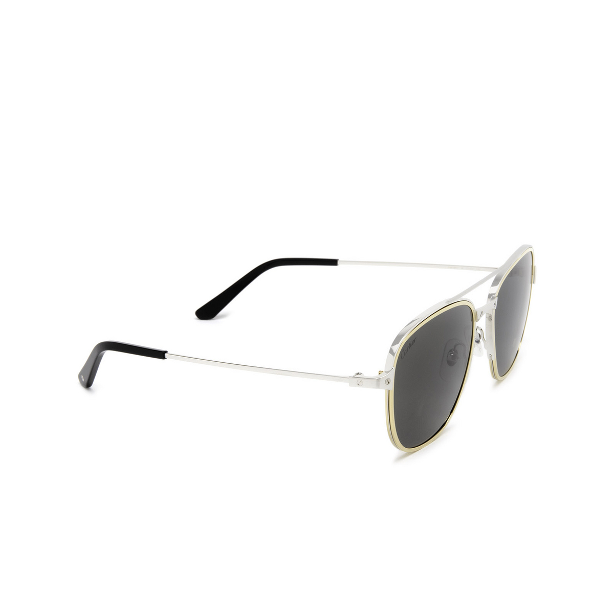 Cartier® Square Sunglasses: CT0326S color Silver 001 - three-quarters view.