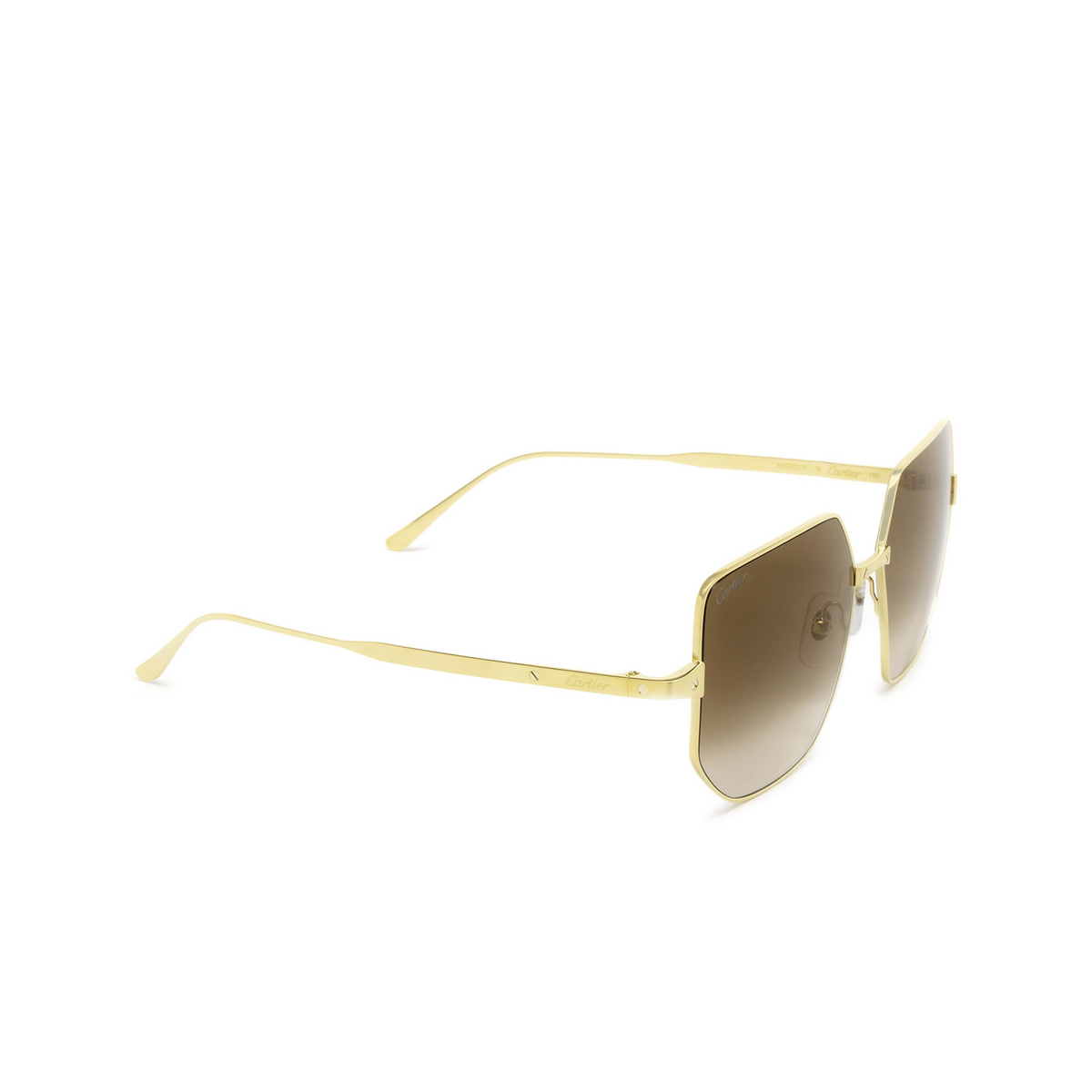 Cartier® Irregular Sunglasses: CT0327S color Gold 002 - three-quarters view.