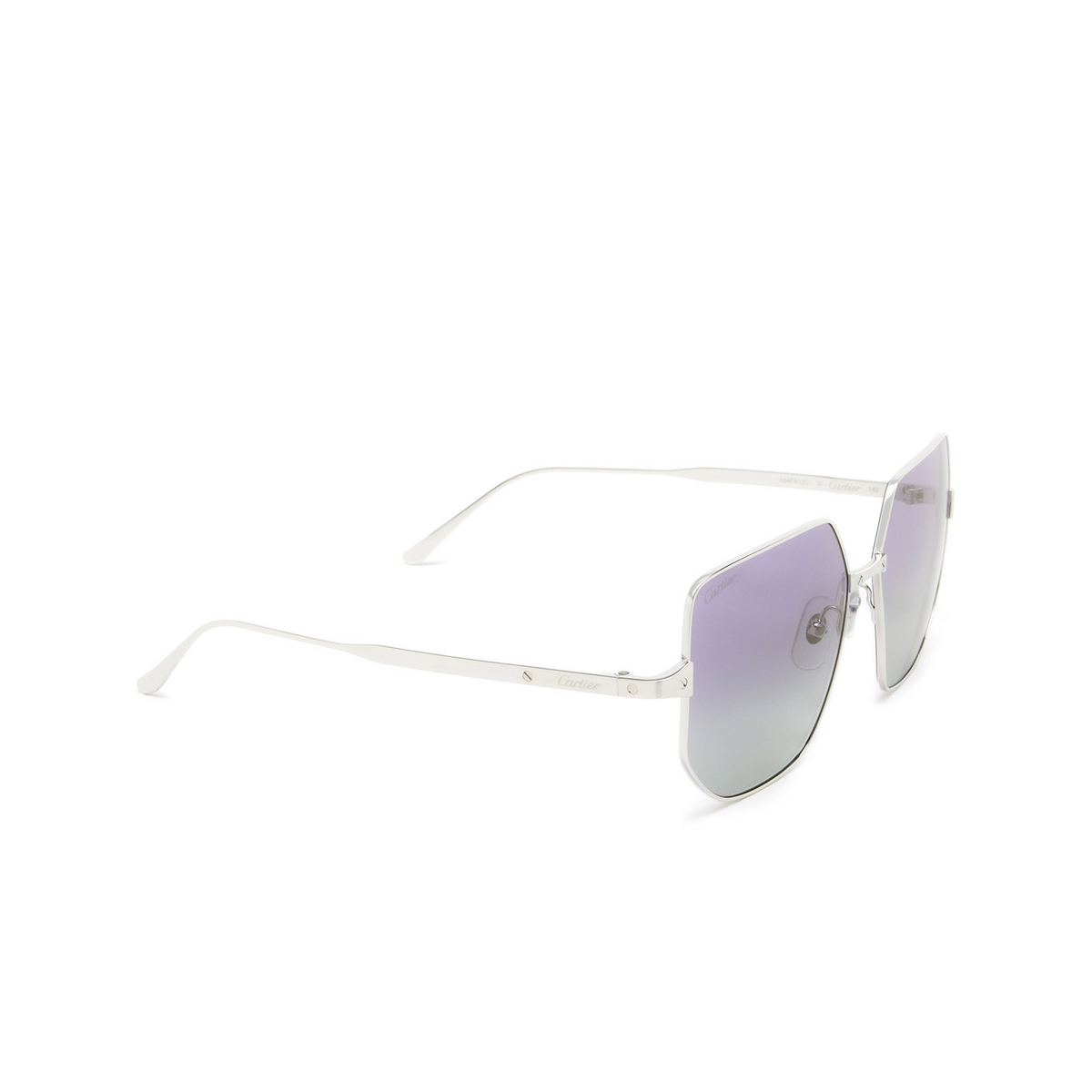 Cartier® Irregular Sunglasses: CT0327S color Silver 004 - three-quarters view.