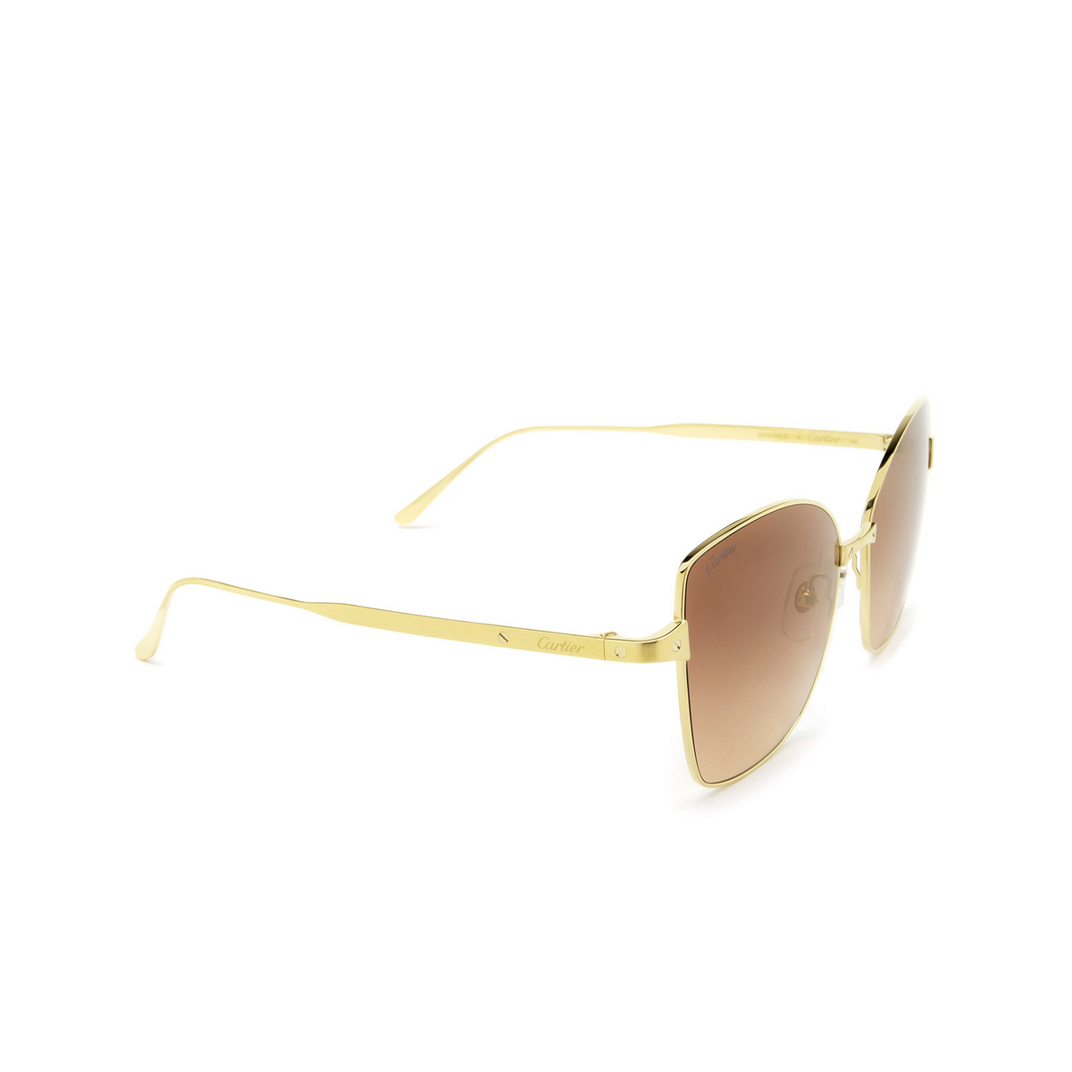 Cartier® Cat-eye Sunglasses: CT0328S color Gold 003 - three-quarters view.