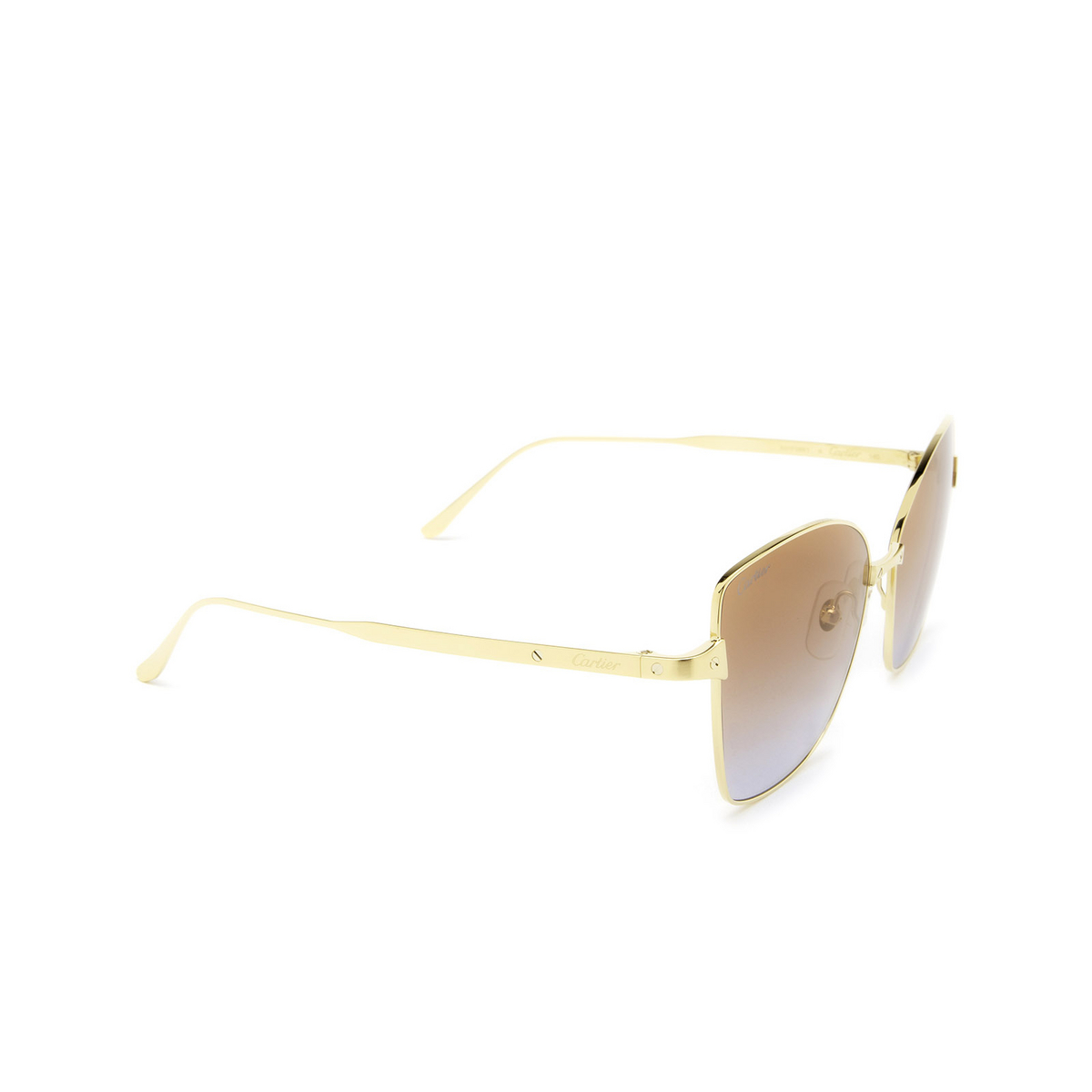 Cartier® Cat-eye Sunglasses: CT0328S color Gold 004 - three-quarters view.