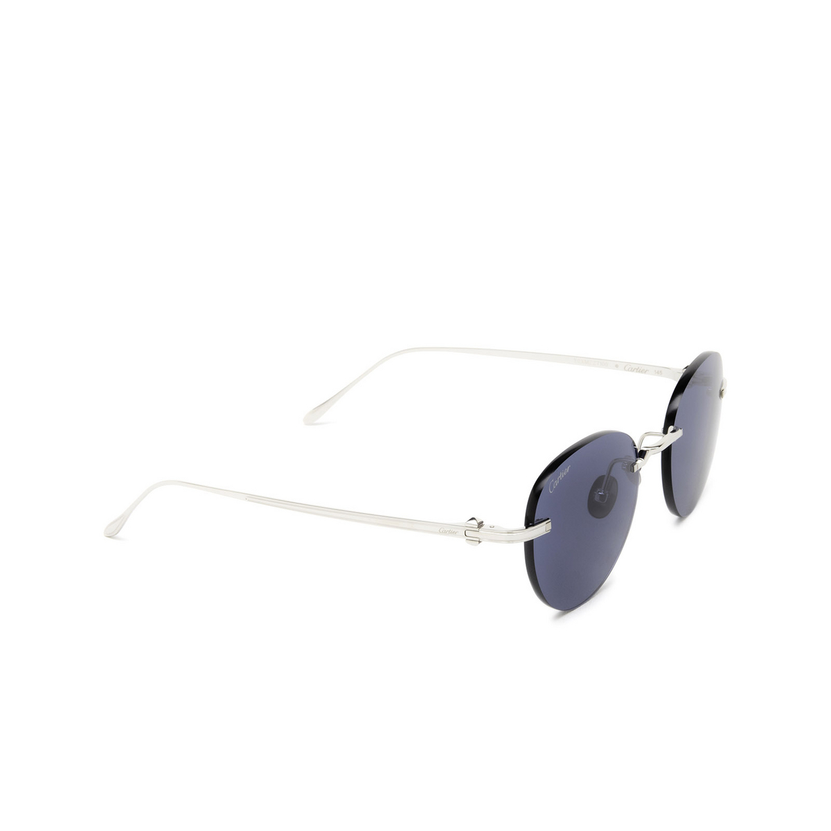 Cartier® Round Sunglasses: CT0331S color Silver 001 - three-quarters view.