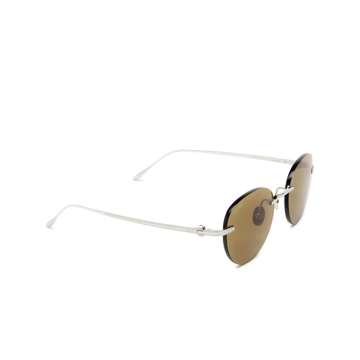 Cartier® Round Sunglasses: CT0331S color 003 Ruthenium - three-quarters view