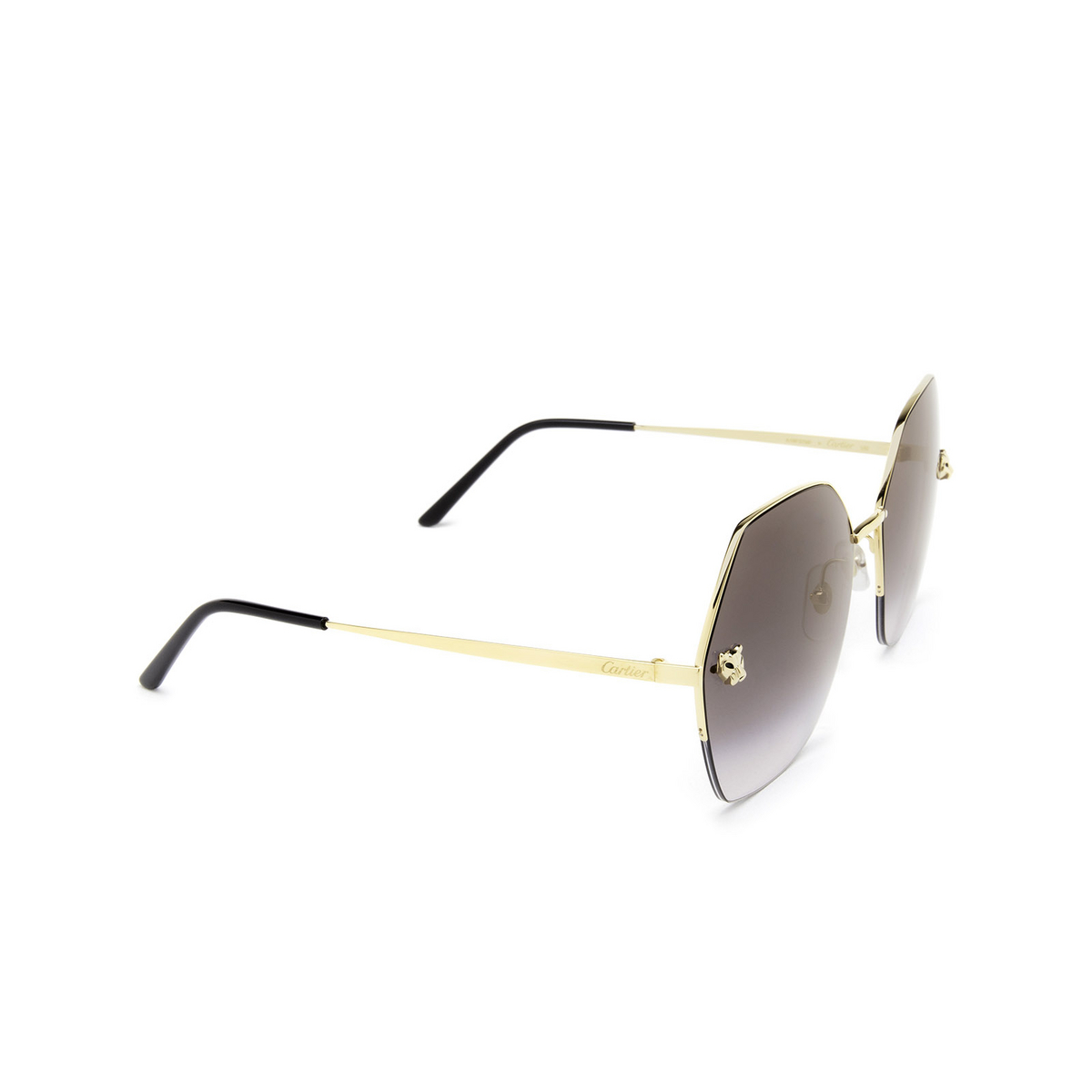 Cartier® Irregular Sunglasses: CT0332S color Gold 001 - three-quarters view.