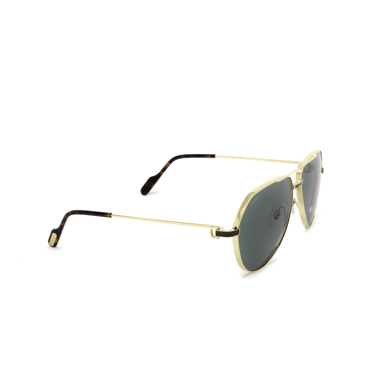 Cartier® Aviator Sunglasses: CT0334S color Gold 002 - three-quarters view.
