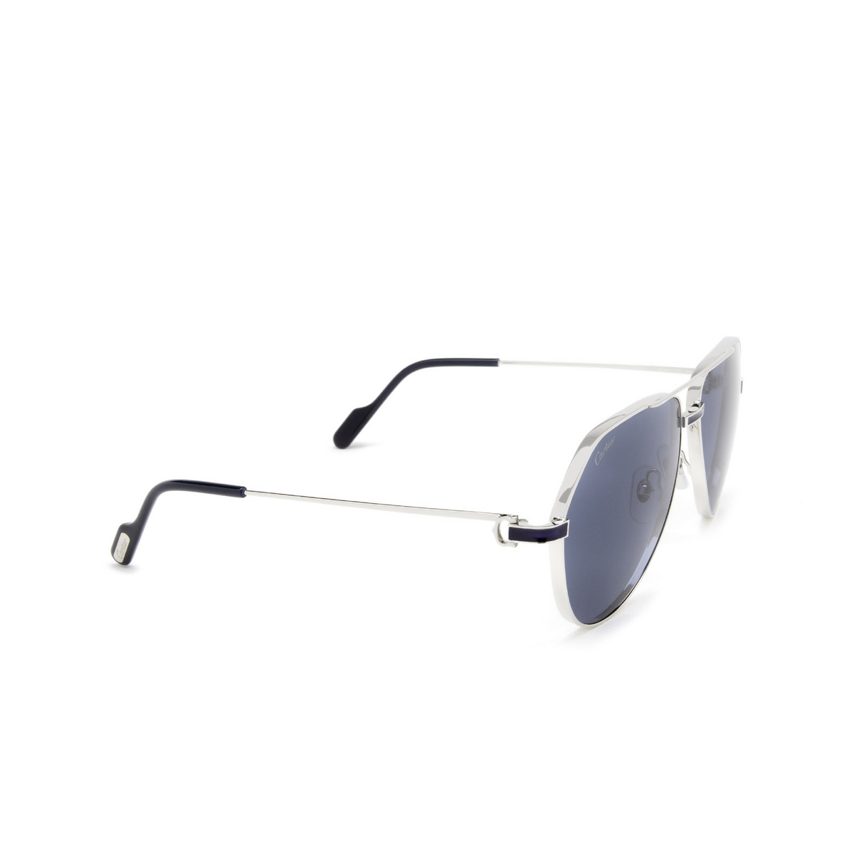 Cartier® Aviator Sunglasses: CT0334S color Silver 003 - three-quarters view.