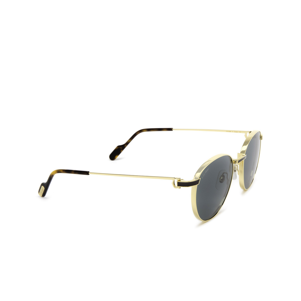 Cartier® Round Sunglasses: CT0335S color Gold 002 - three-quarters view.