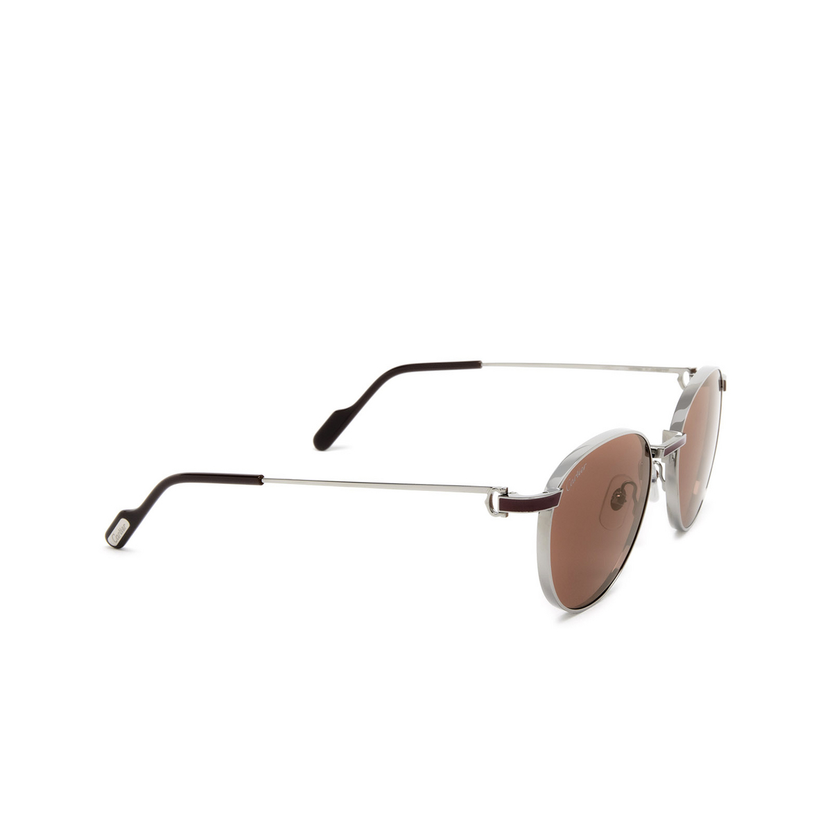 Cartier® Round Sunglasses: CT0335S color Ruthenium 003 - three-quarters view.