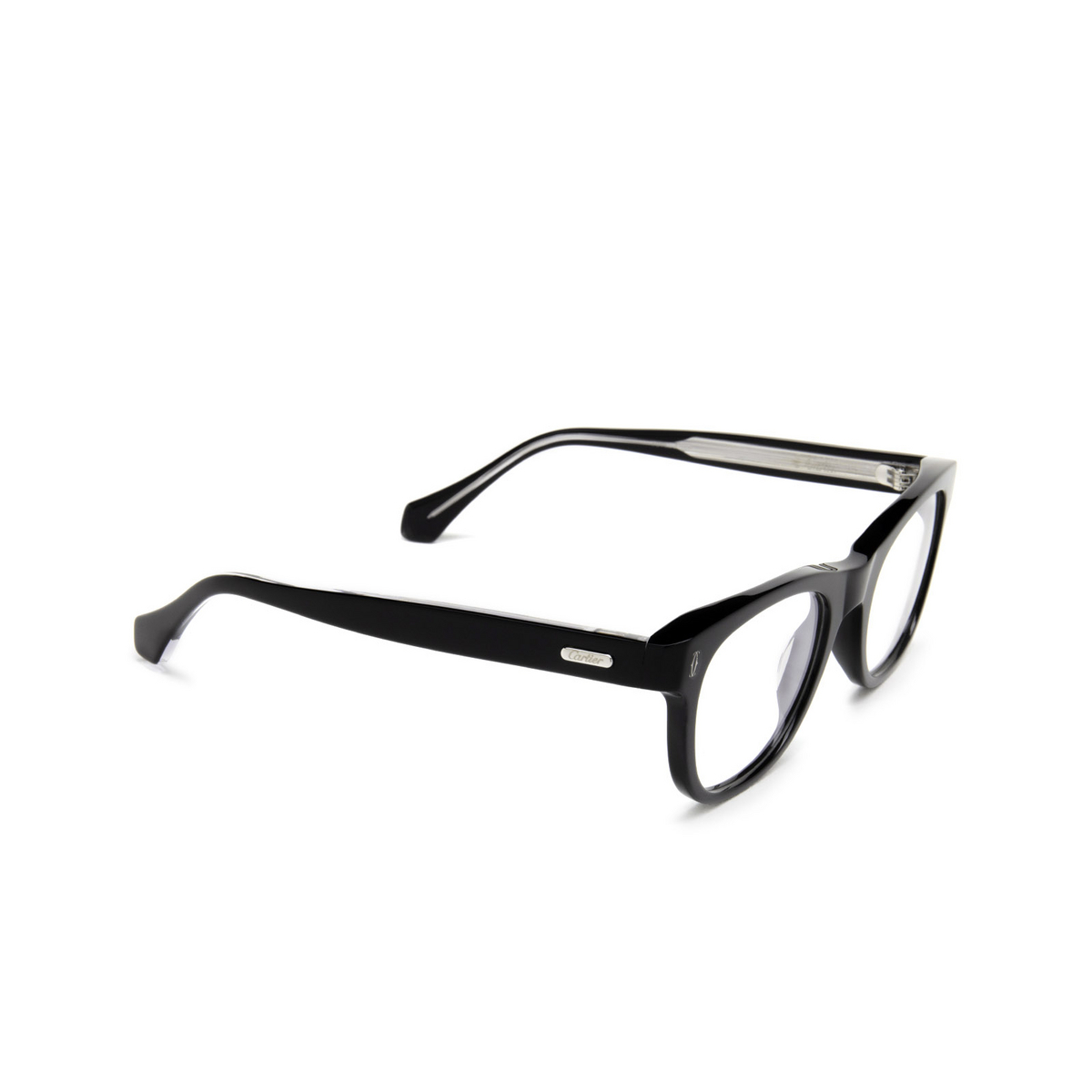Cartier® Square Eyeglasses: CT0340O color Black 001 - three-quarters view.