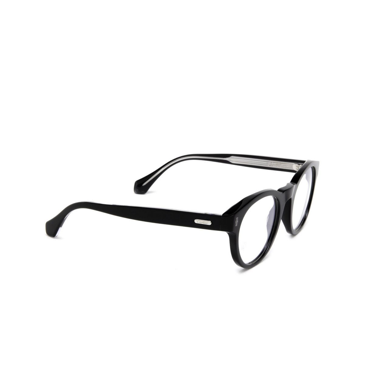 Cartier® Round Eyeglasses: CT0341O color 004 Black - three-quarters view