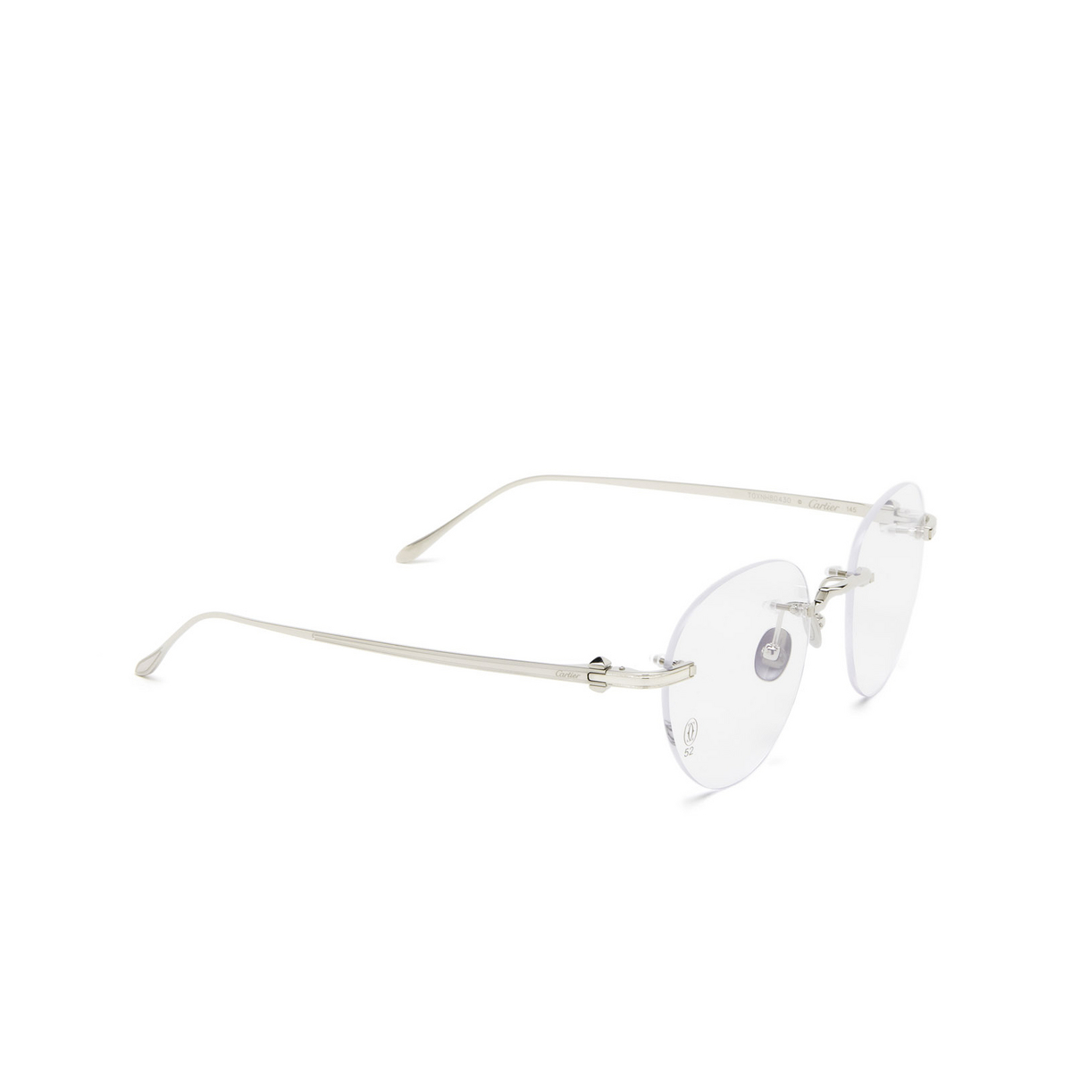Cartier® Round Eyeglasses: CT0342O color 001 Silver - three-quarters view