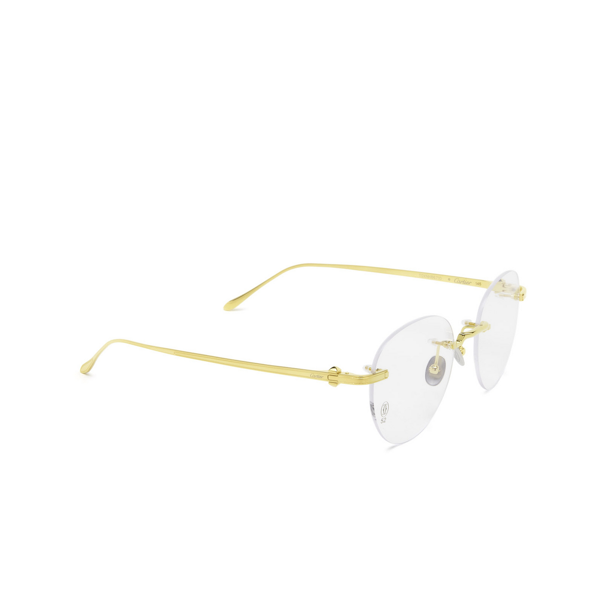 Cartier® Round Eyeglasses: CT0342O color 002 Gold - three-quarters view