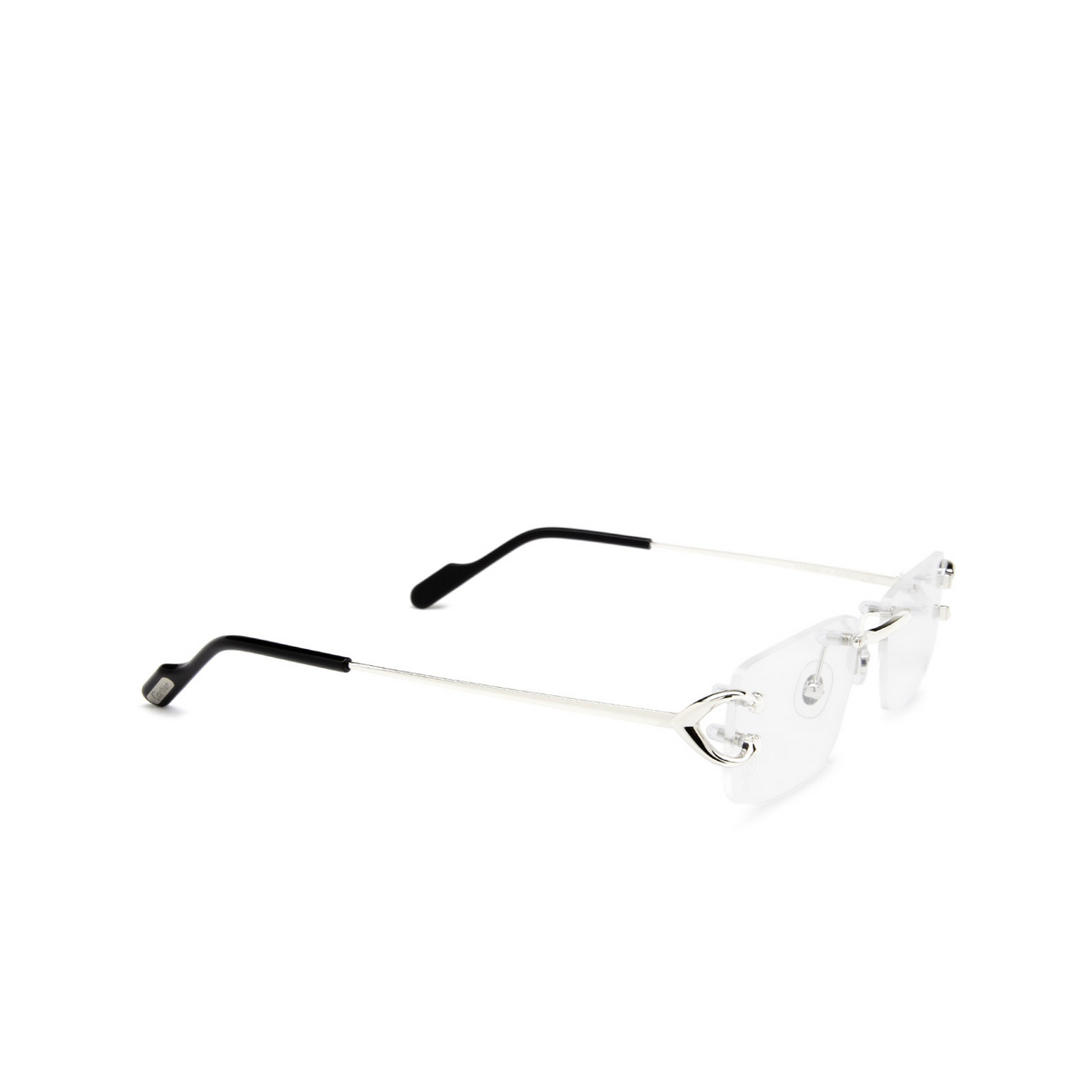 Cartier® Rectangle Eyeglasses: CT0344O color 002 Silver - three-quarters view