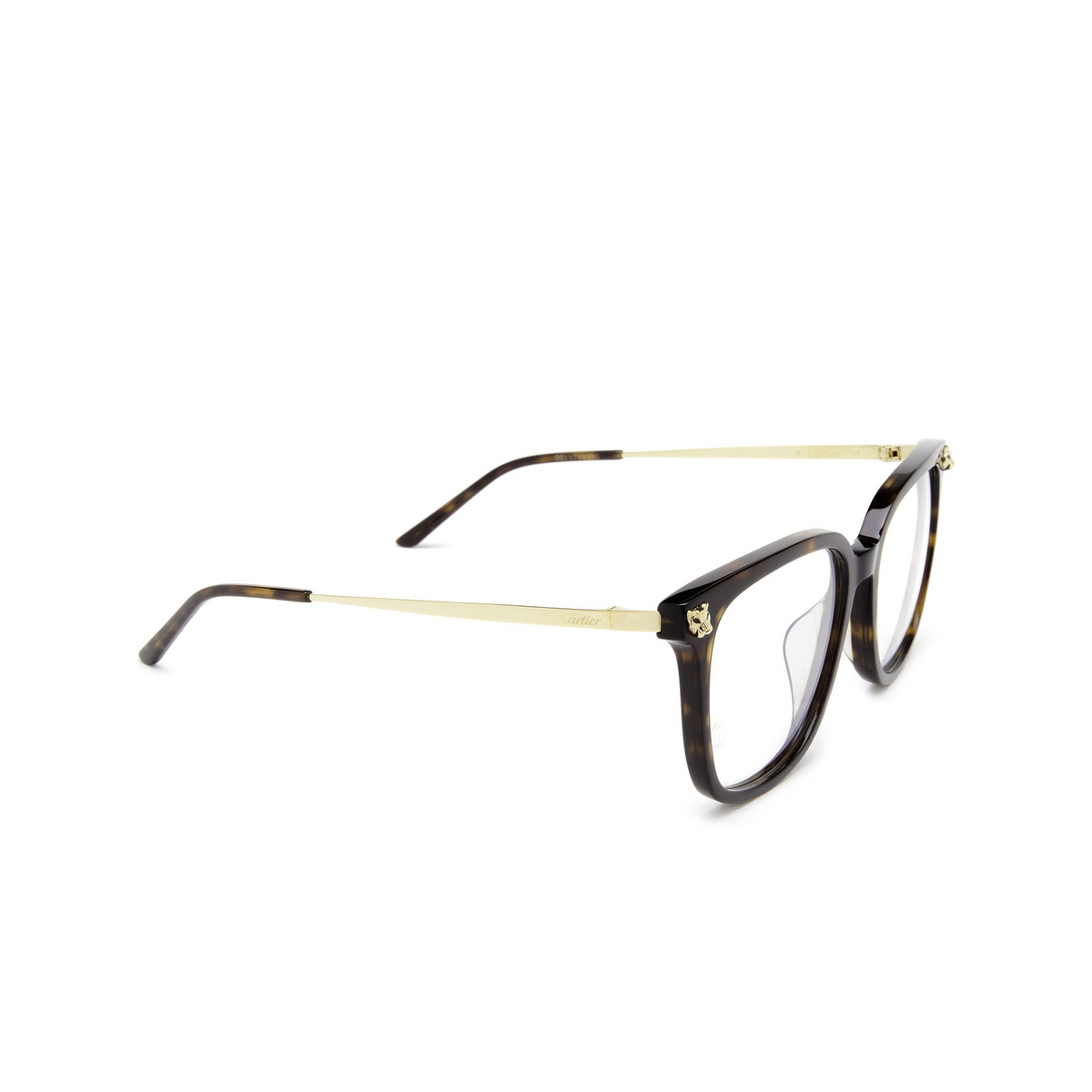 Cartier® Square Eyeglasses: CT0346O color 002 Havana - three-quarters view