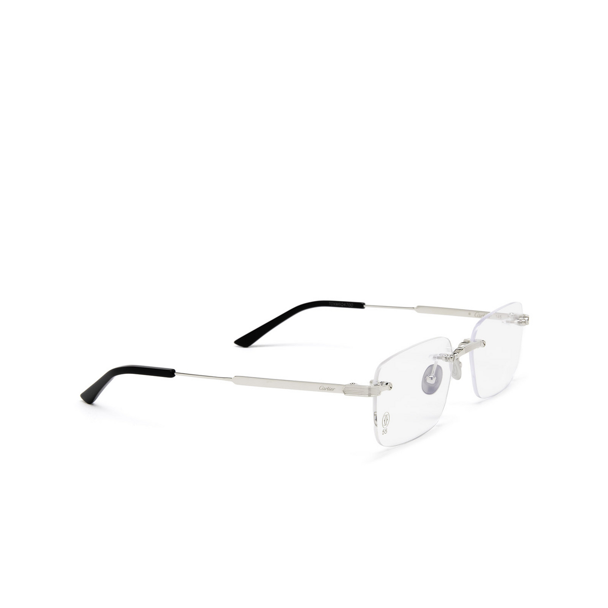 Cartier® Rectangle Eyeglasses: CT0349O color Silver 002 - three-quarters view.
