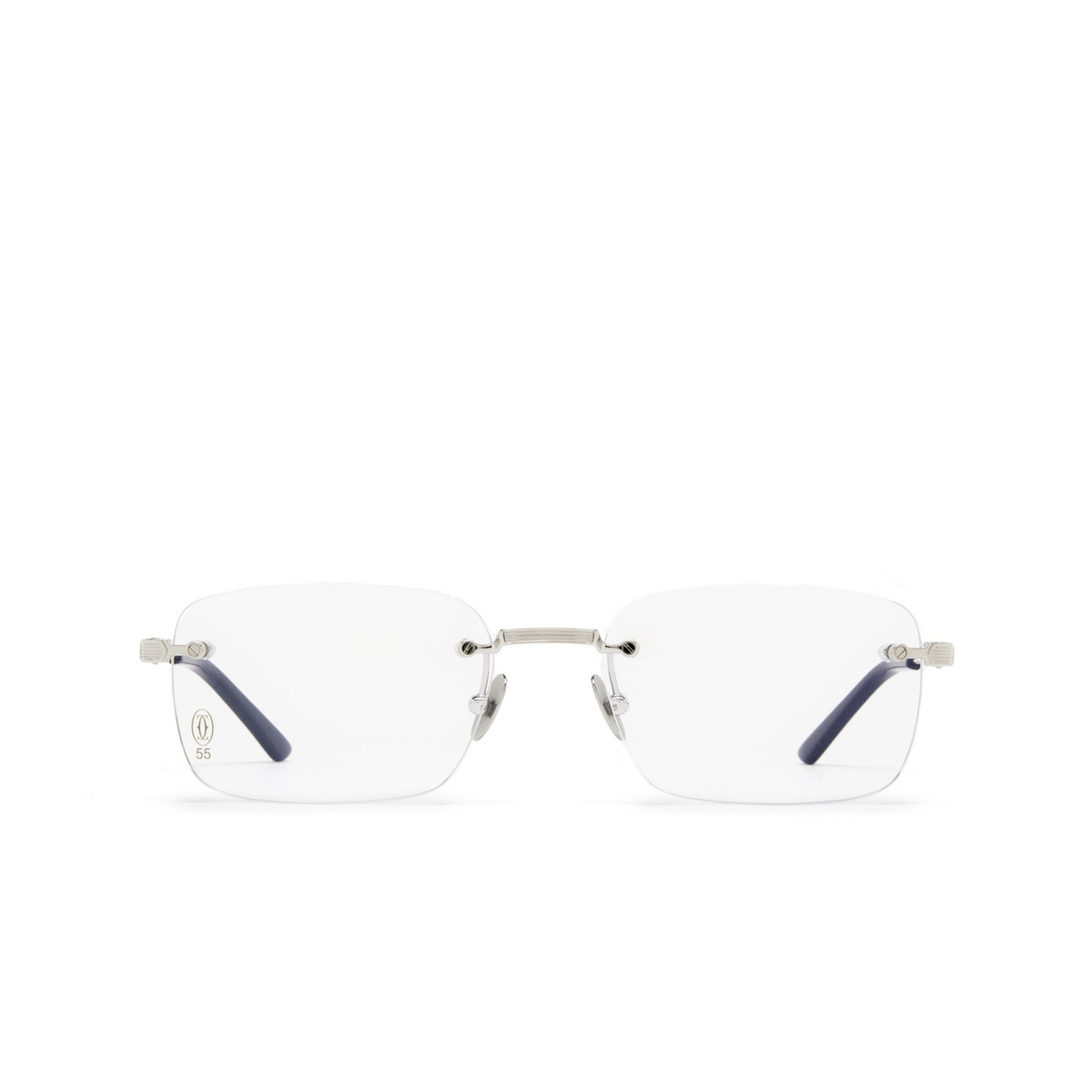 Cartier® Rectangle Eyeglasses: CT0349O color 002 Silver - front view