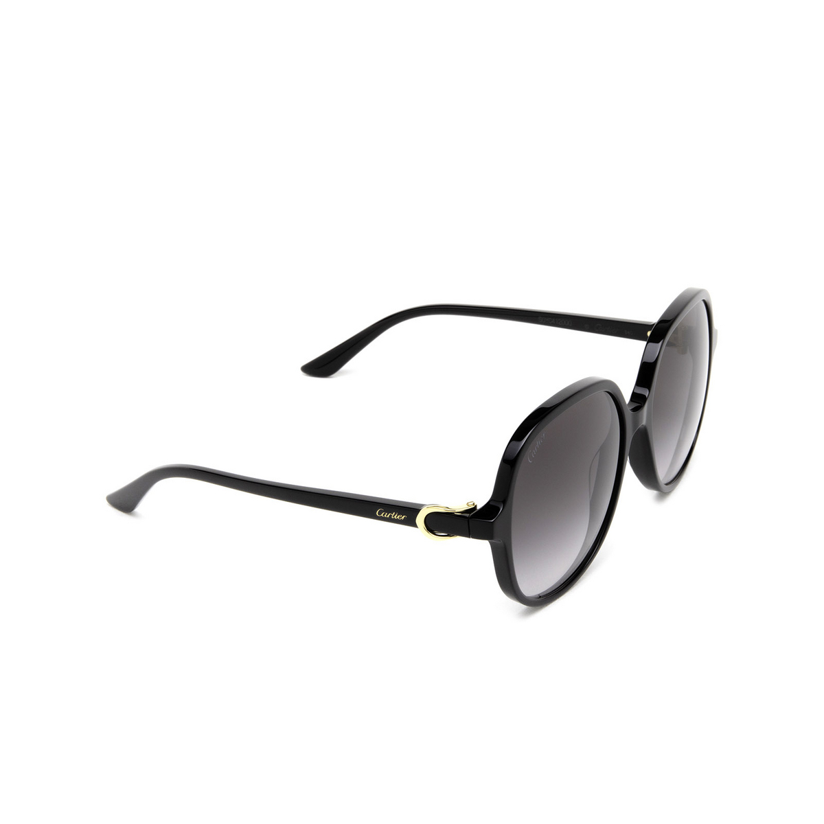 Cartier® Round Sunglasses: CT0350S color Black 001 - three-quarters view.