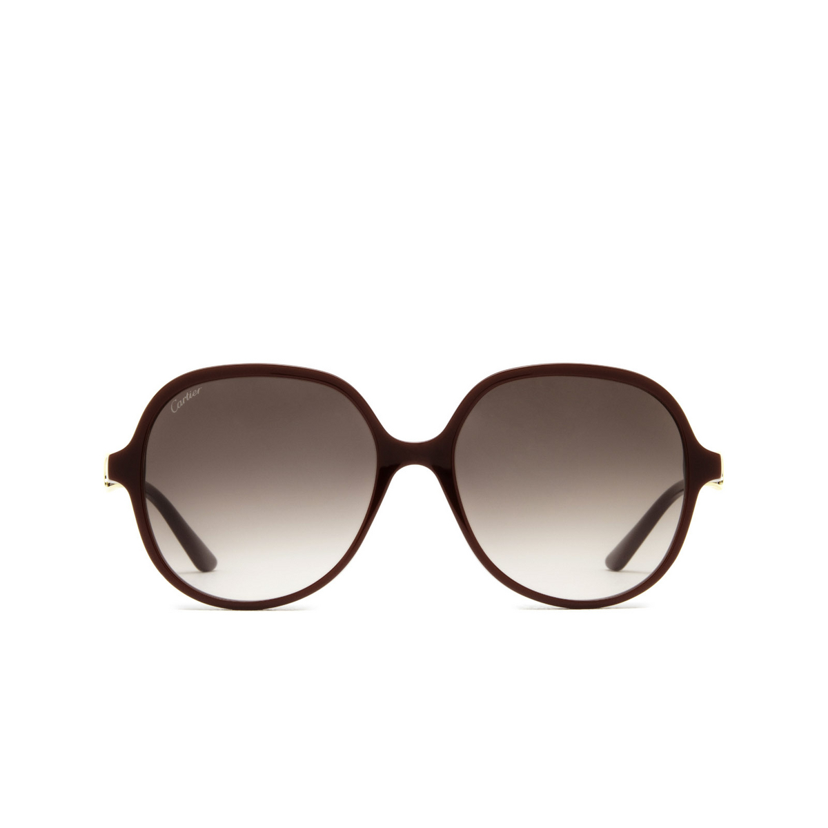 Cartier® Round Sunglasses: CT0350S color Burgundy 003 - front view.