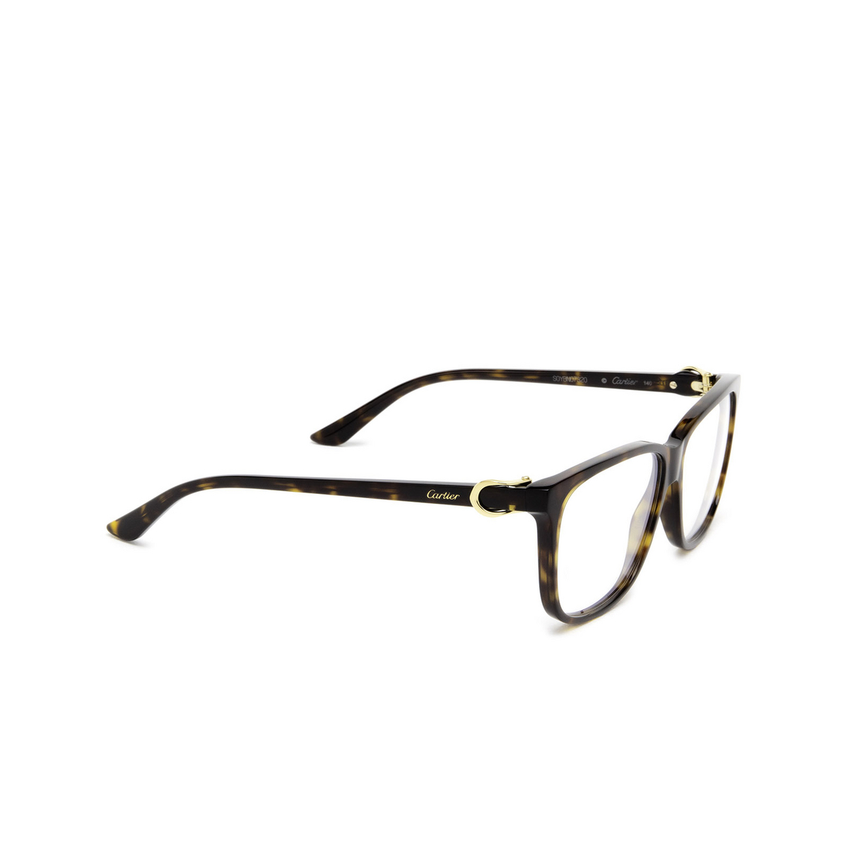 Cartier® Rectangle Eyeglasses: CT0351O color 002 Havana - three-quarters view