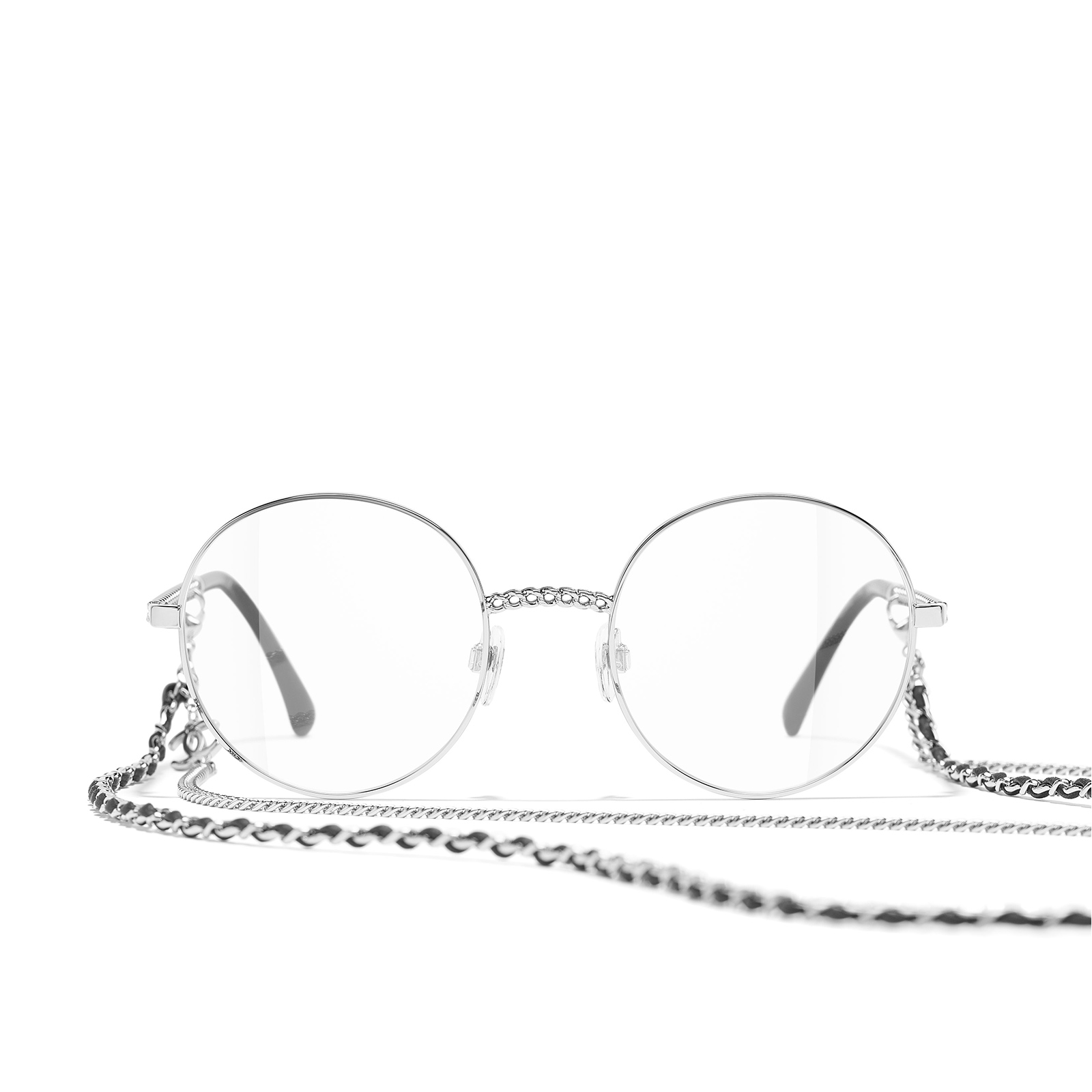 CHANEL round Eyeglasses C127 Silver - front view