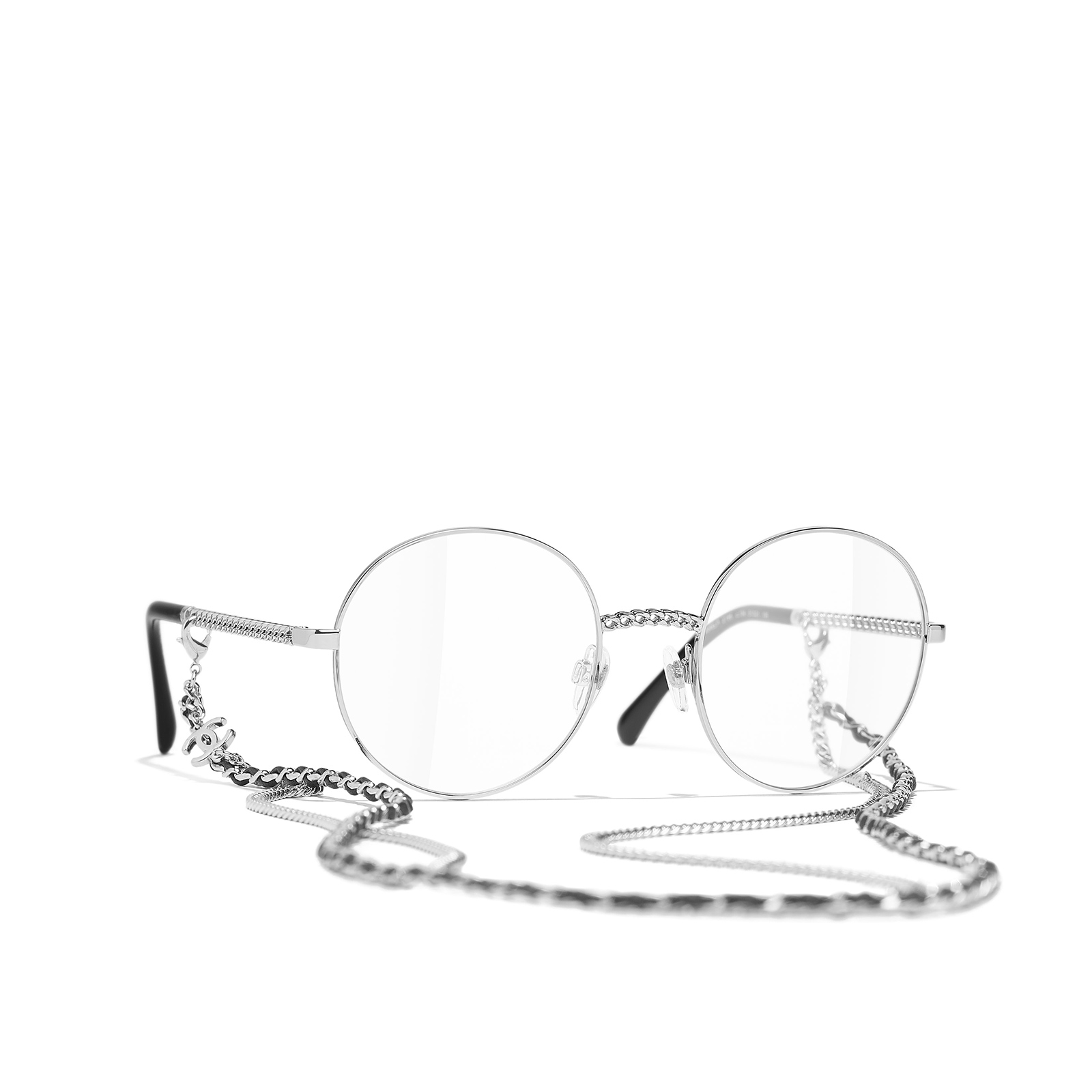 CHANEL round Eyeglasses C127 Silver - three-quarters view