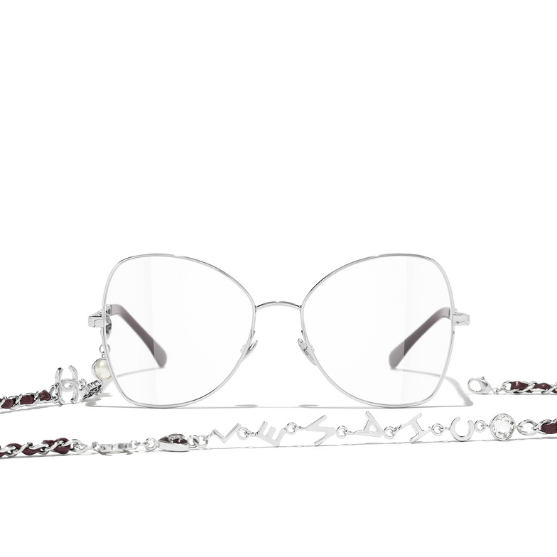 CHANEL butterfly Eyeglasses C124 silver & burgundy