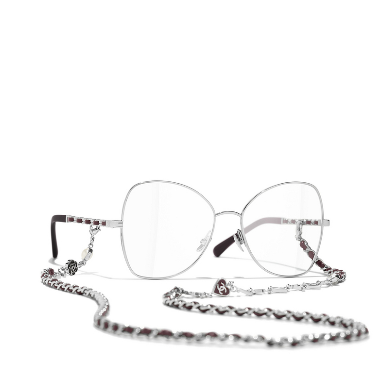 CHANEL butterfly Eyeglasses C124 silver & burgundy