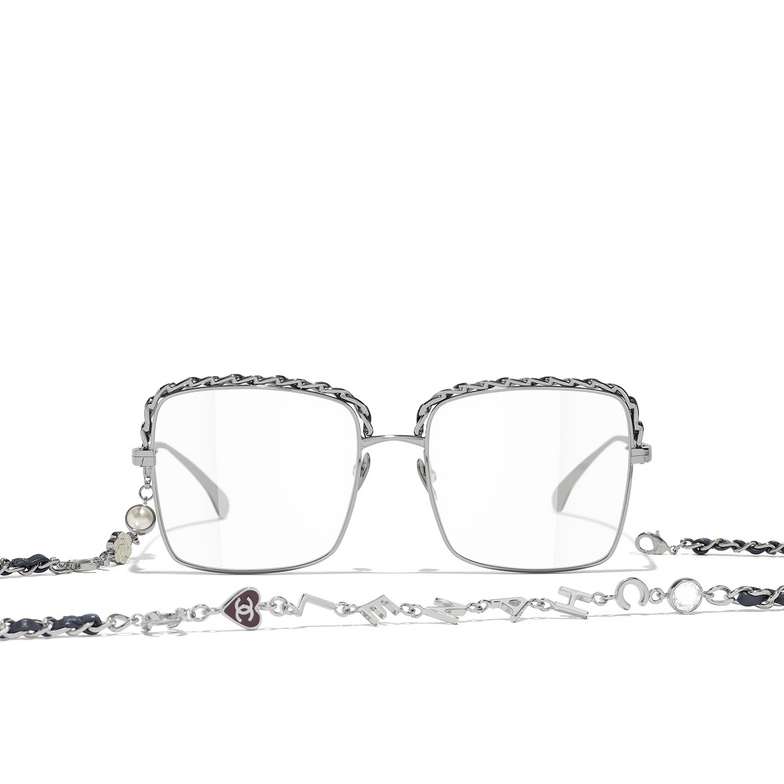 CHANEL square Eyeglasses C108 dark silver & blue