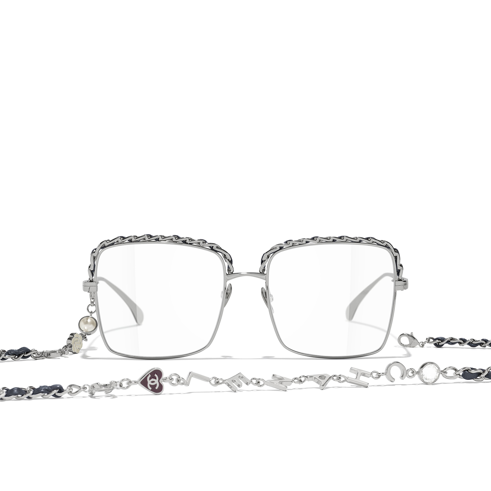 CHANEL square Eyeglasses C108 Dark Silver & Blue - front view
