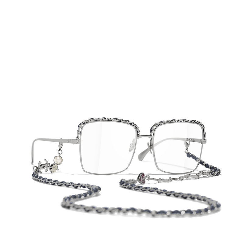CHANEL square Eyeglasses C108 dark silver & blue